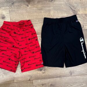 set of 2 Champion Kids Red and Black Logo Shorts youth boys 18/20